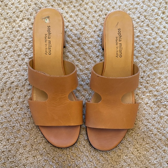 Sophia Milano Shoes - Sophia Milano Tan Leather Mules